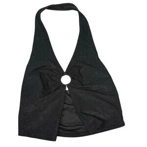 H&M Divided Black Shimmer Halter O-Ring Cutout Top Size Small